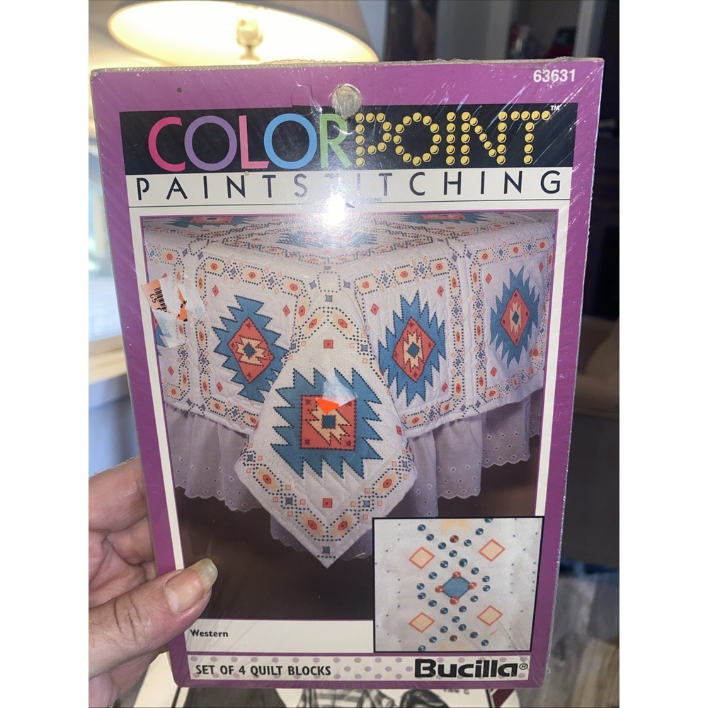 Bucilla Colorpoint Paintstitching Set of Four Quilt Blocks Western 63631 Vintage